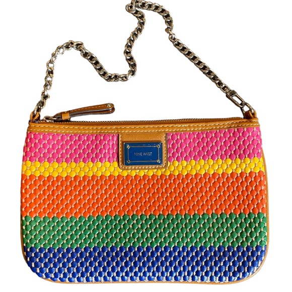 Nine West Handbags - NINE WEST Multi-Color Woven Zip Close Silver Chain Strap Bag Purse